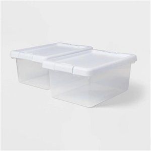 2pk S Latching Clear Storage Bins with White Lid
